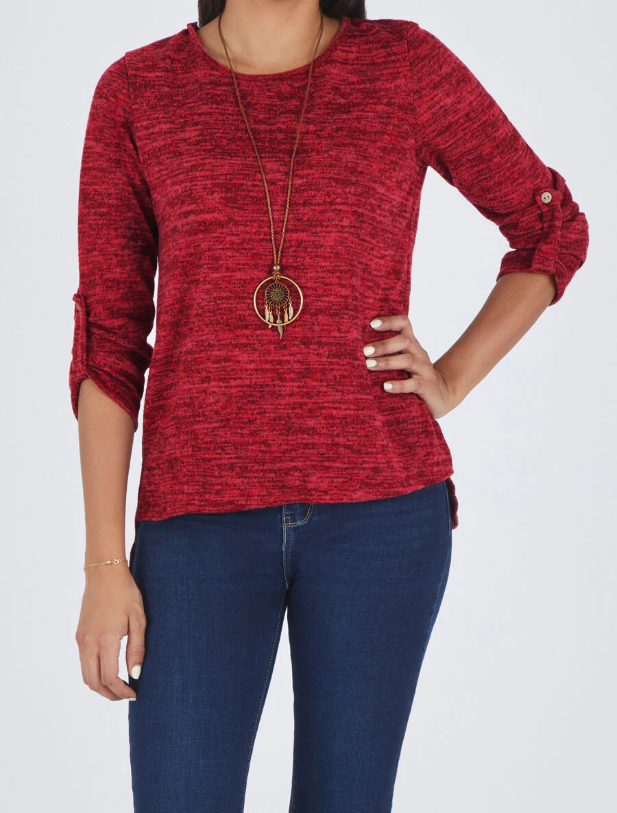 Trui met asymmetrische basis en oprolbare mouwen - rood - Image 4