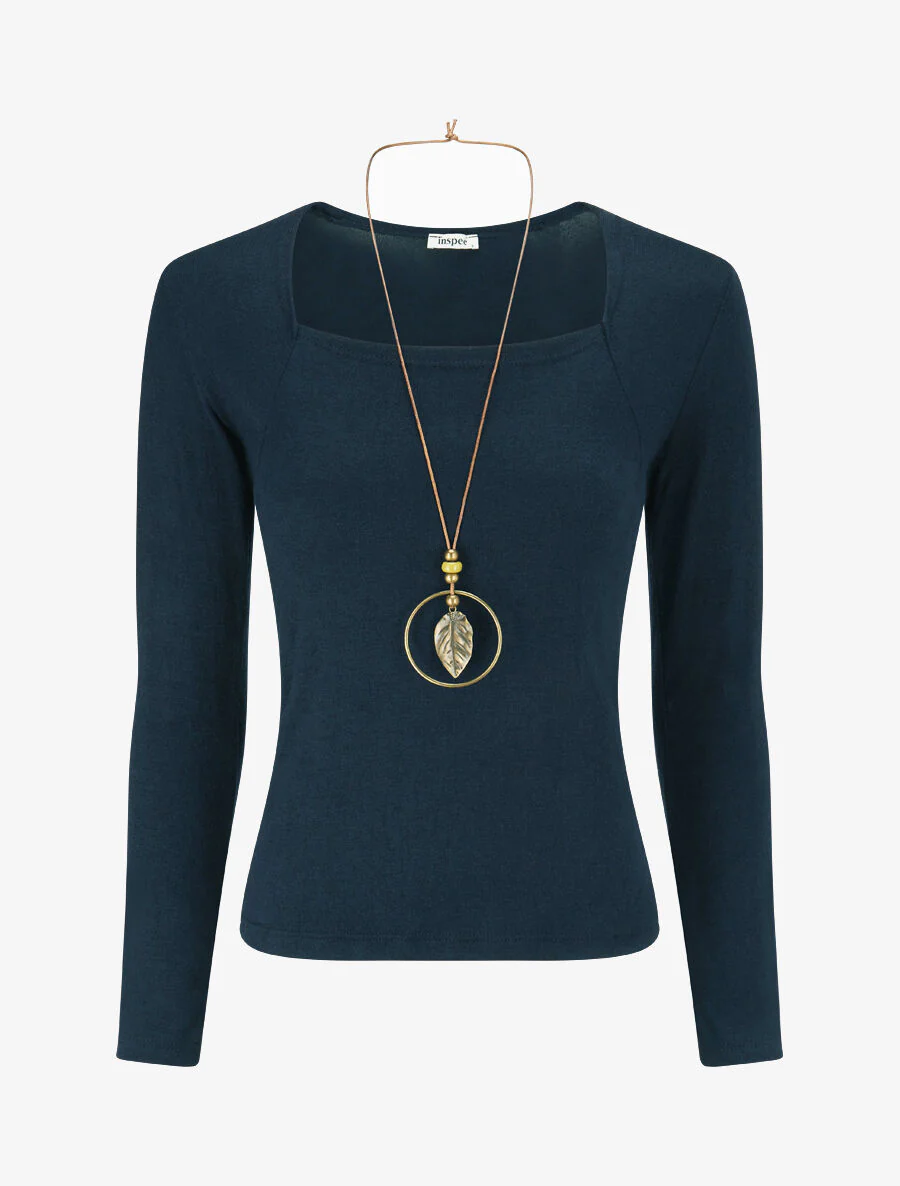 Trui met dunne vierkante hals - Marineblauw
