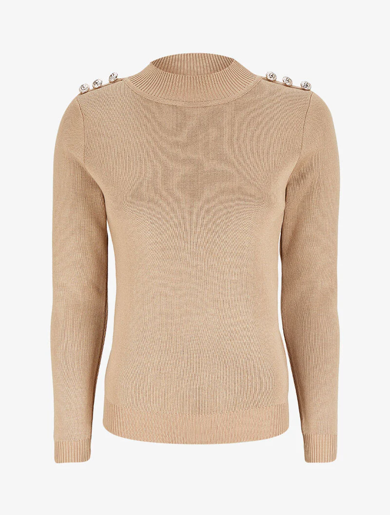 Trui met gestileerde knopen - Beige