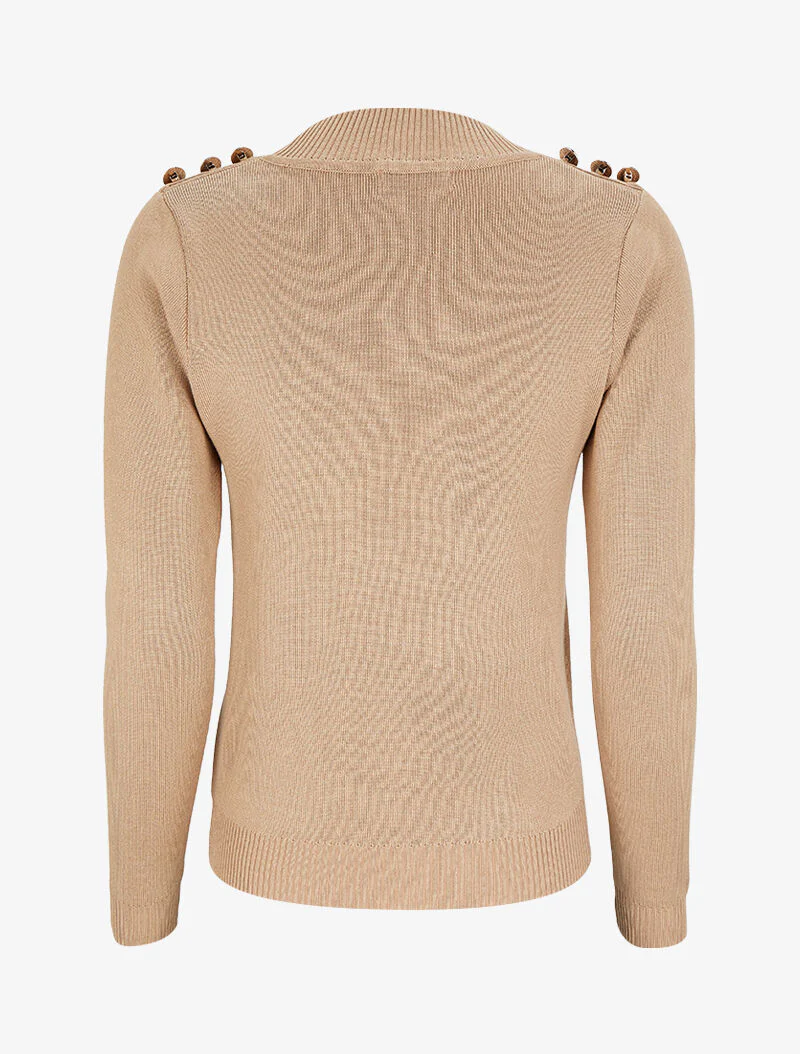 Trui met gestileerde knopen - Beige - Image 2