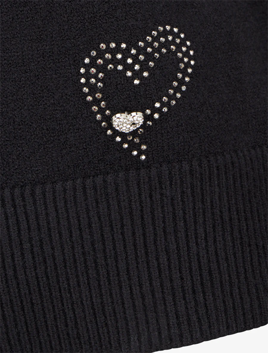 Trui met hartdetail en strassjuweel - Zwart - Image 3