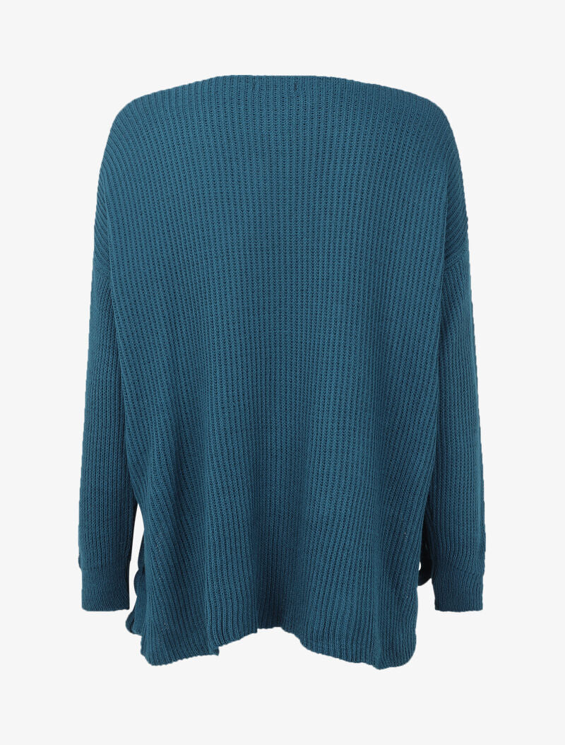 Trui met koordjes en lange achterkant - Blauwgroen - Image 2