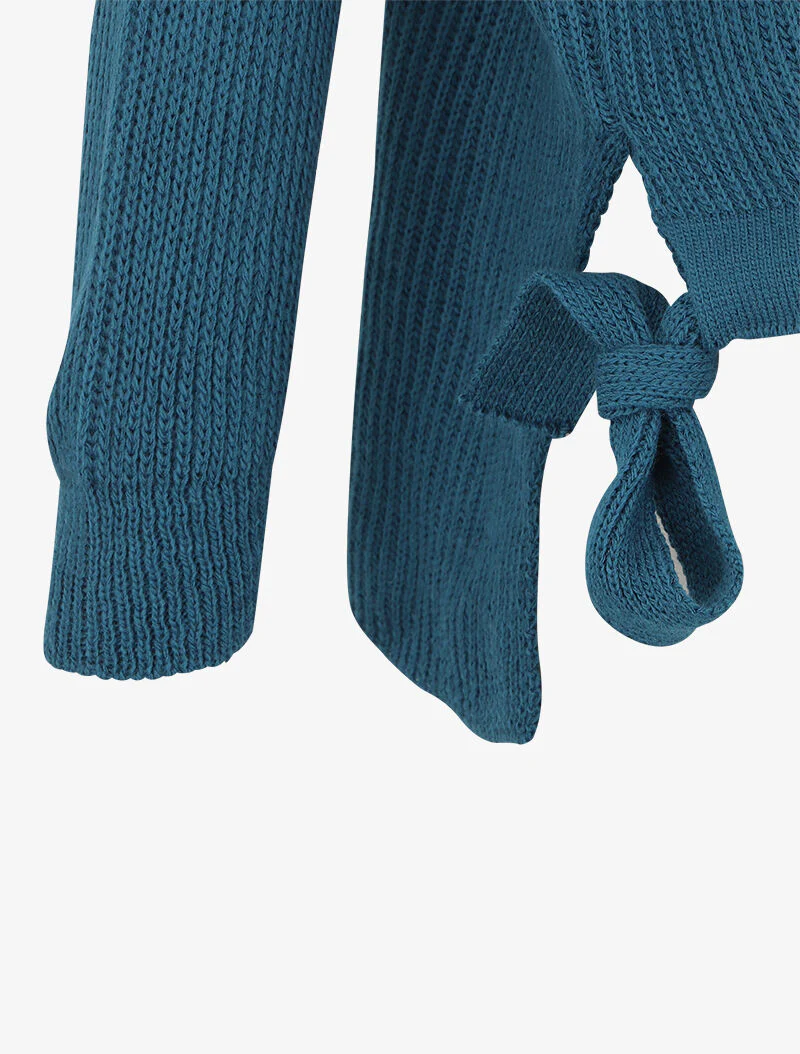 Trui met koordjes en lange achterkant - Blauwgroen - Image 3