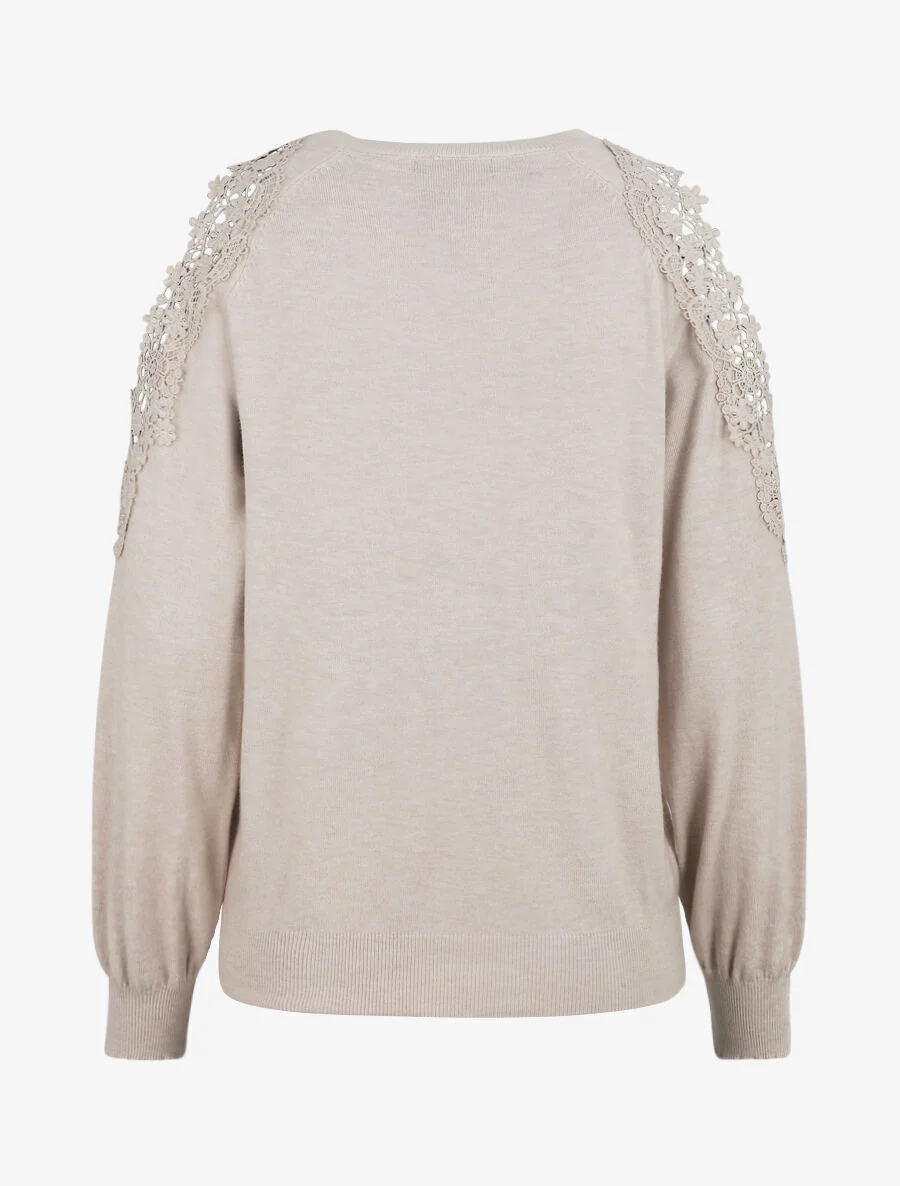 Trui met opengewerkte kanten schouders - beige - Image 3