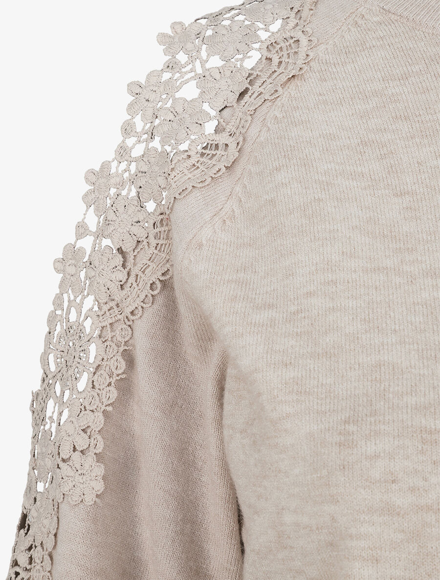 Trui met opengewerkte kanten schouders - beige - Image 4