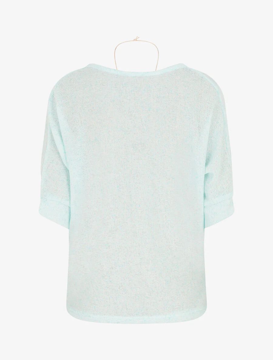 Trui met slanke 3/4-mouwen en koehals - Pastelblauw - Image 2