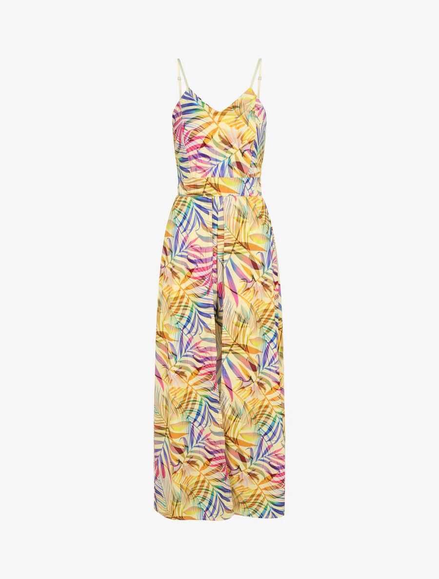 Trompe-l'oeil jumpsuit met tropische bladeren print - Geel - Image 2