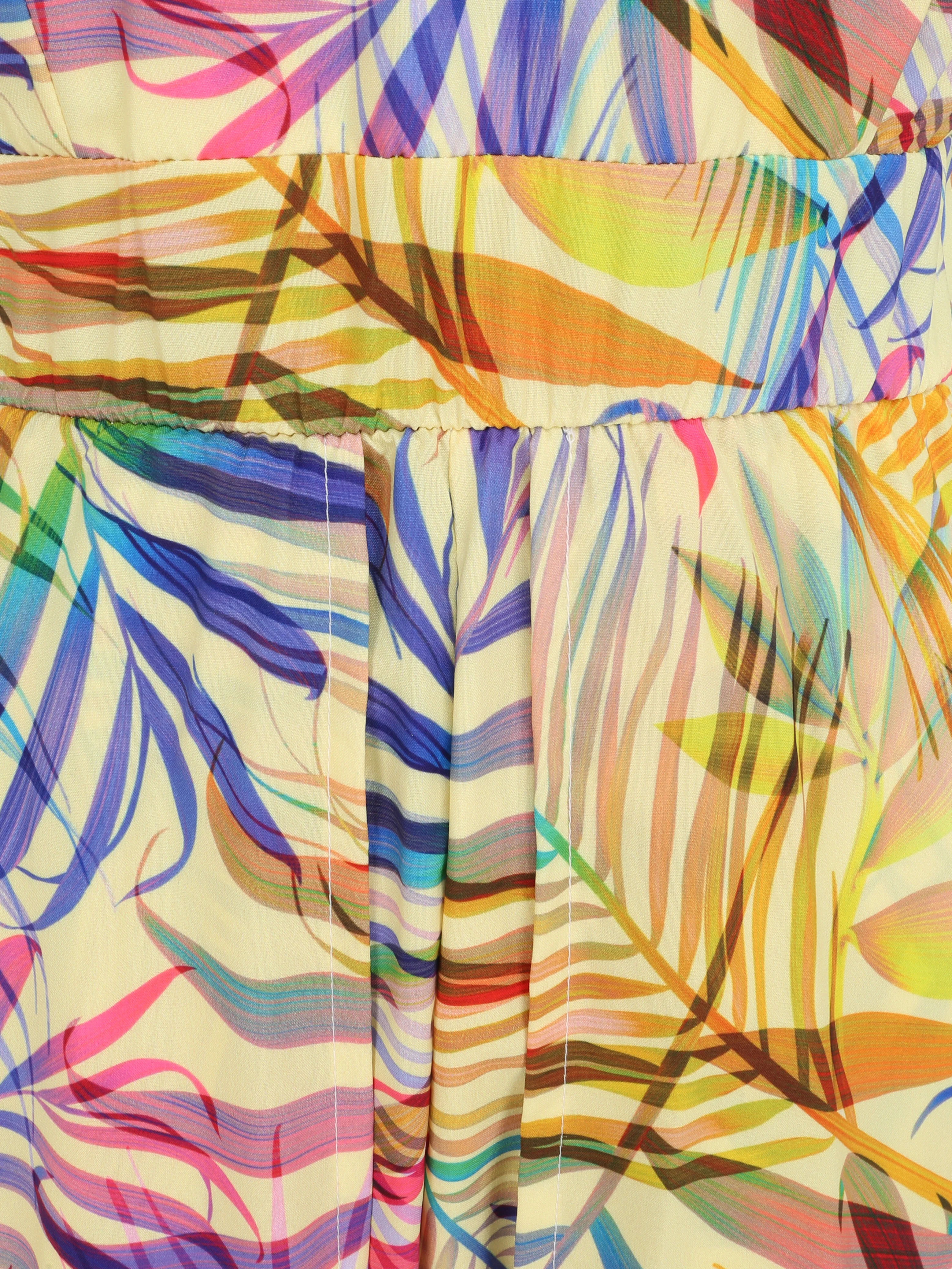 Trompe-l'oeil jumpsuit met tropische bladeren print - Geel - Image 4