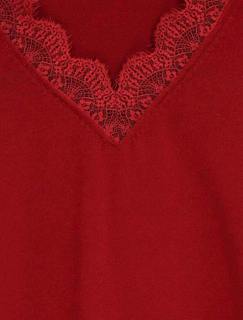 Trui met V-hals en kant - Rood - Image 3