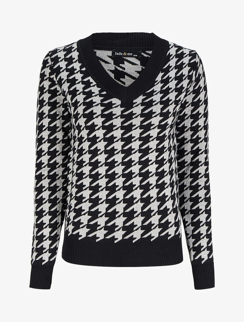 Trui met V-hals en print - Grijs/noir
