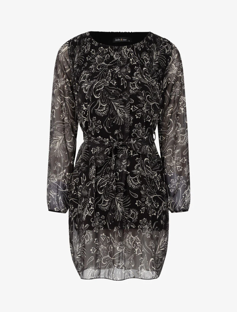 Tuniek in voile met barok bloemenprint - zwart