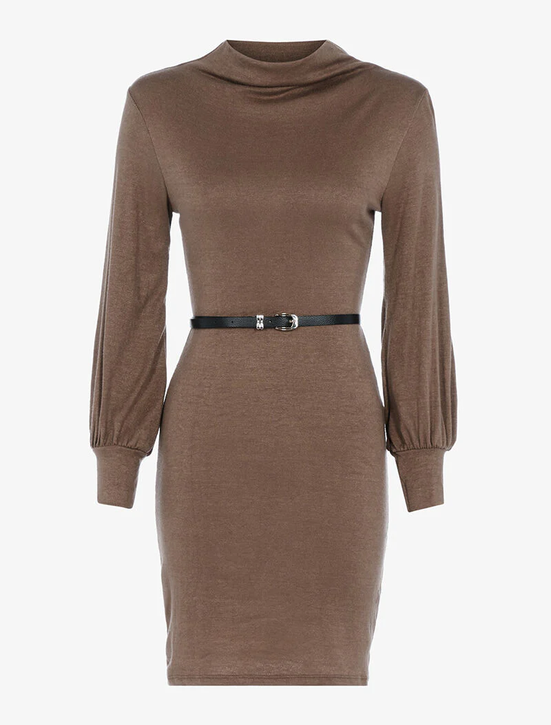 Tunic met opstaande kraag en bischopmouwen - bruin