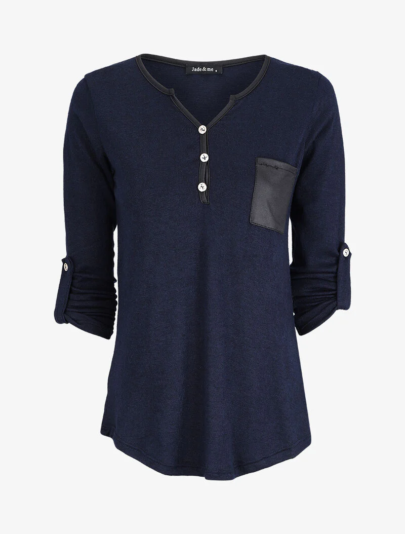 Tunicokraag trui met oprolbare mouwen - Marineblauw
