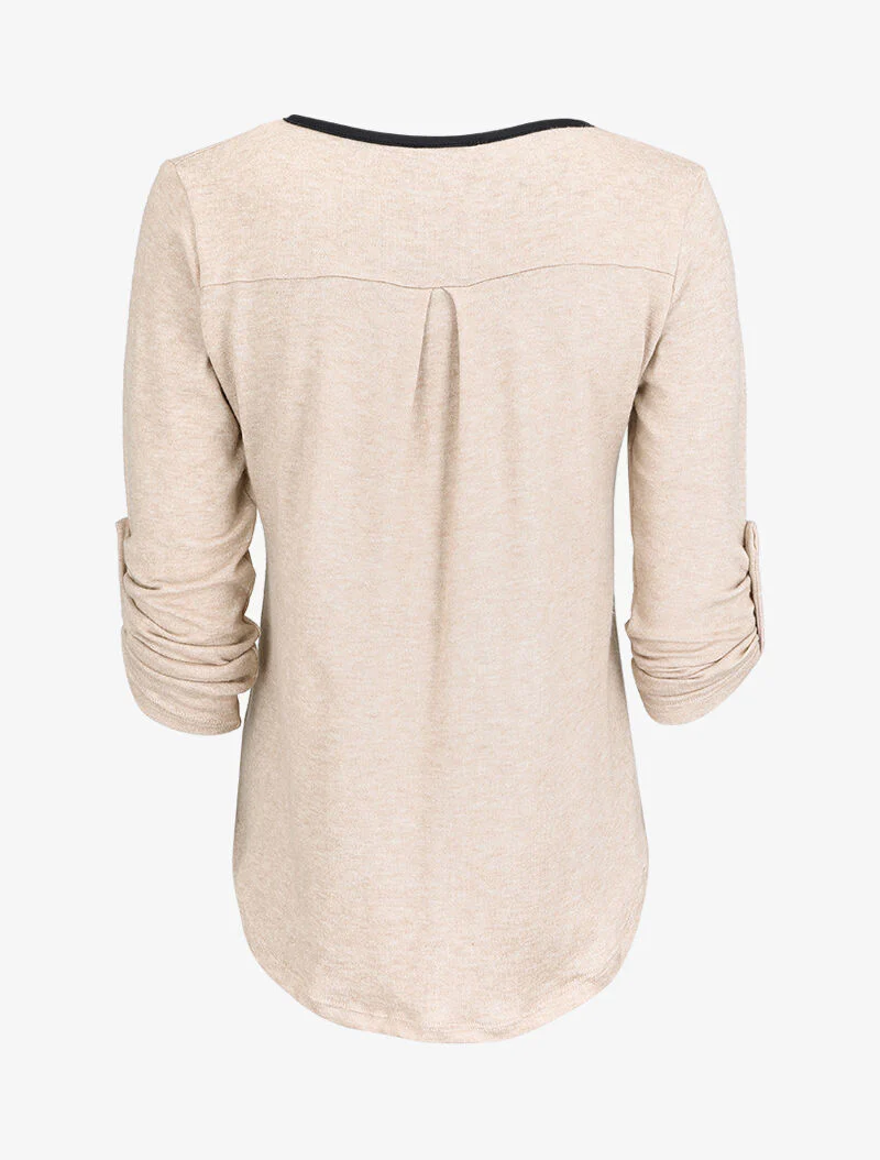 Tunicahals trui met oprolbare mouwen - Beige - Image 2