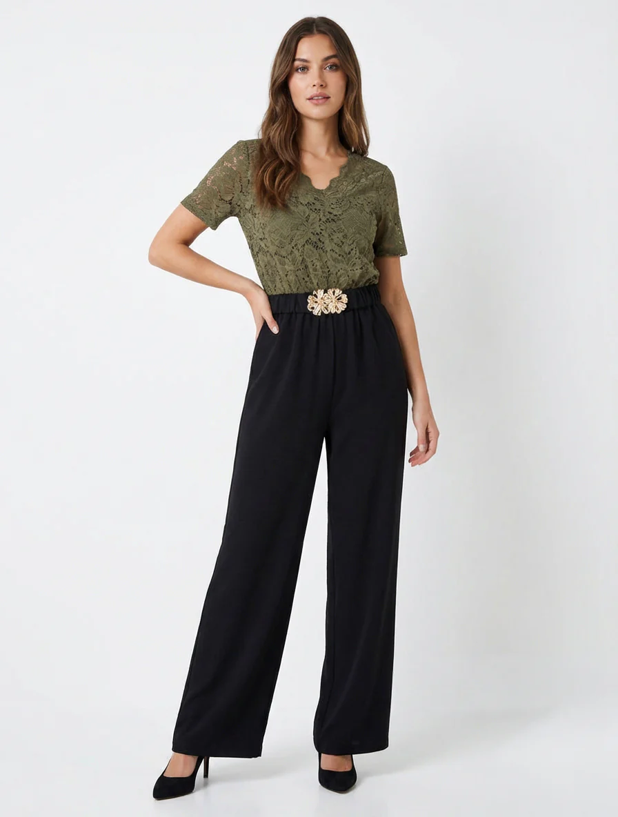 Tweekleurige en tweemateriaal combinatie - Kaki - Image 4