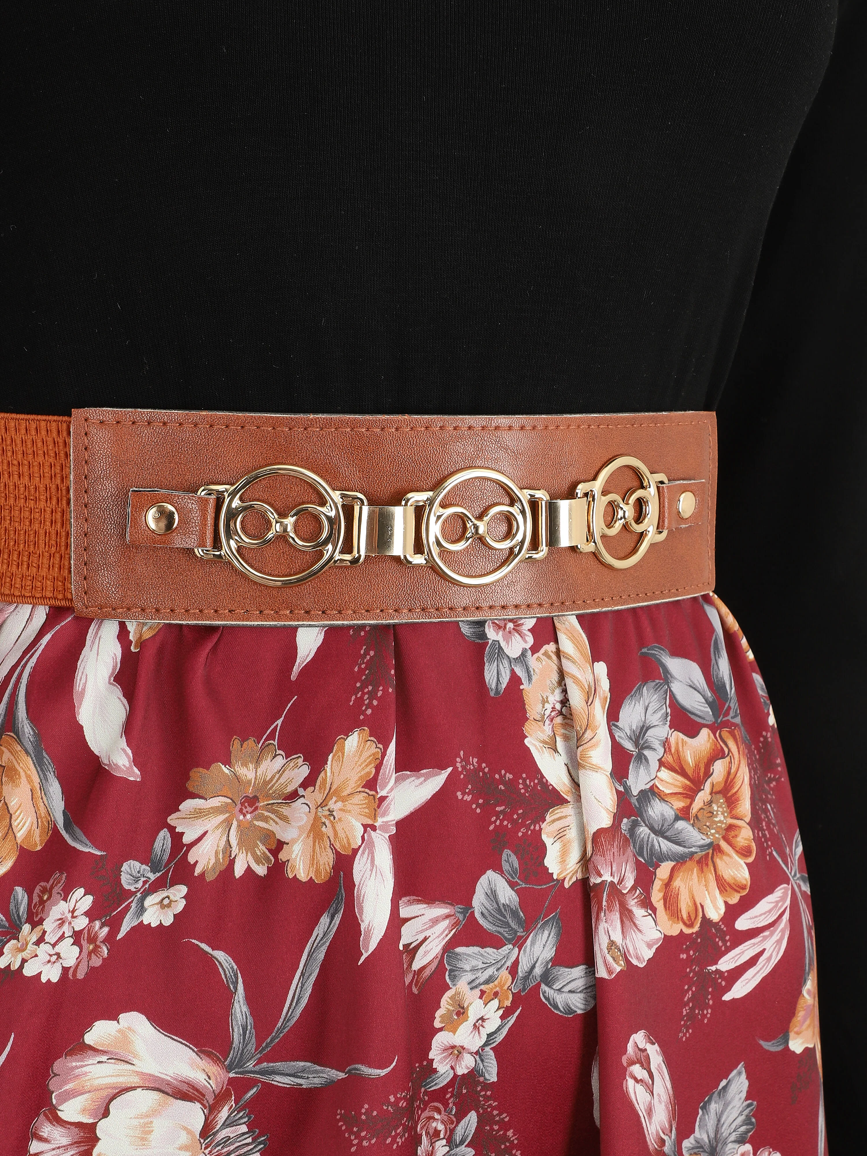 Tweekleurige jurk met bloemenprint - Bordeauxrood - Image 3