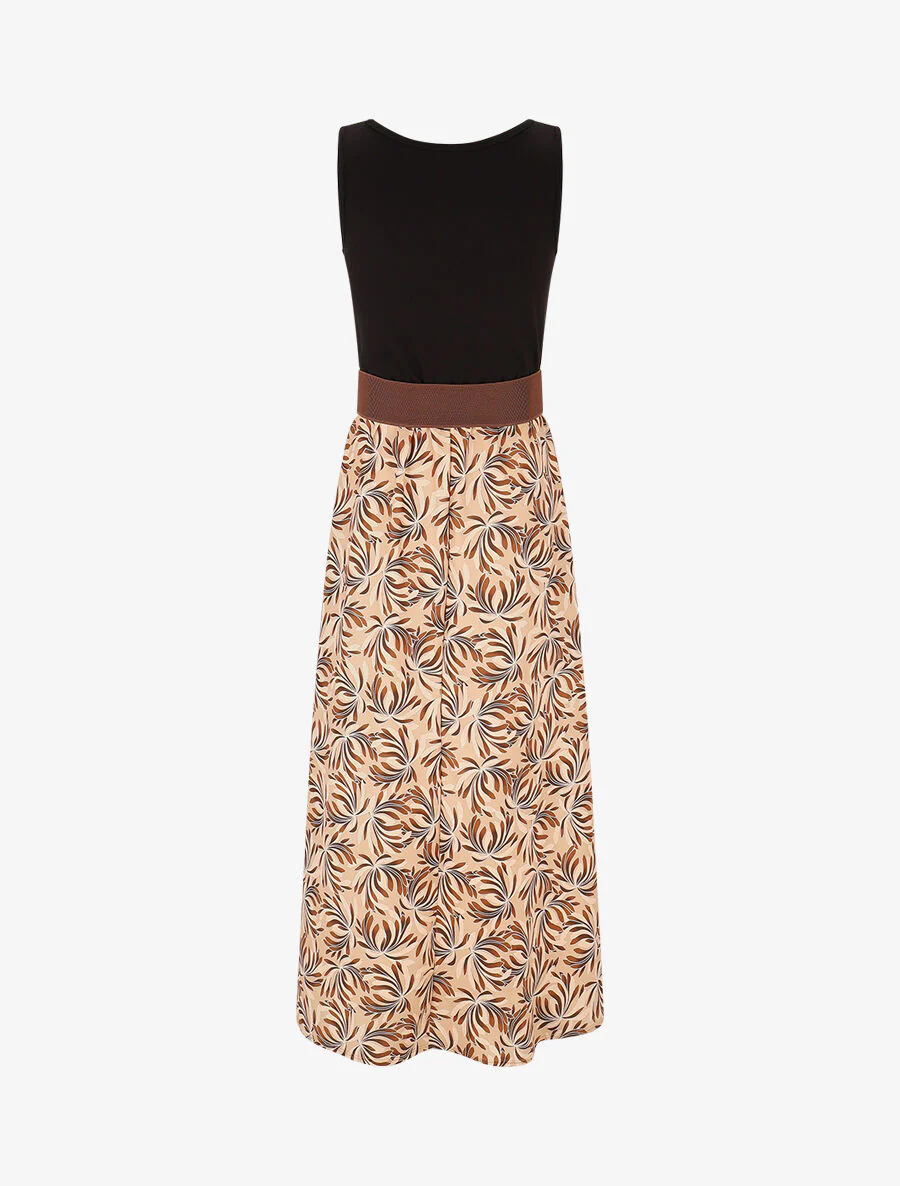 Tweekleurige jurk met bloemenprint - bruin - Image 2