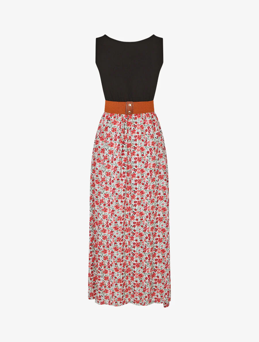 Tweekleurige jurk met kleine bloemenprint - Wit - Image 2