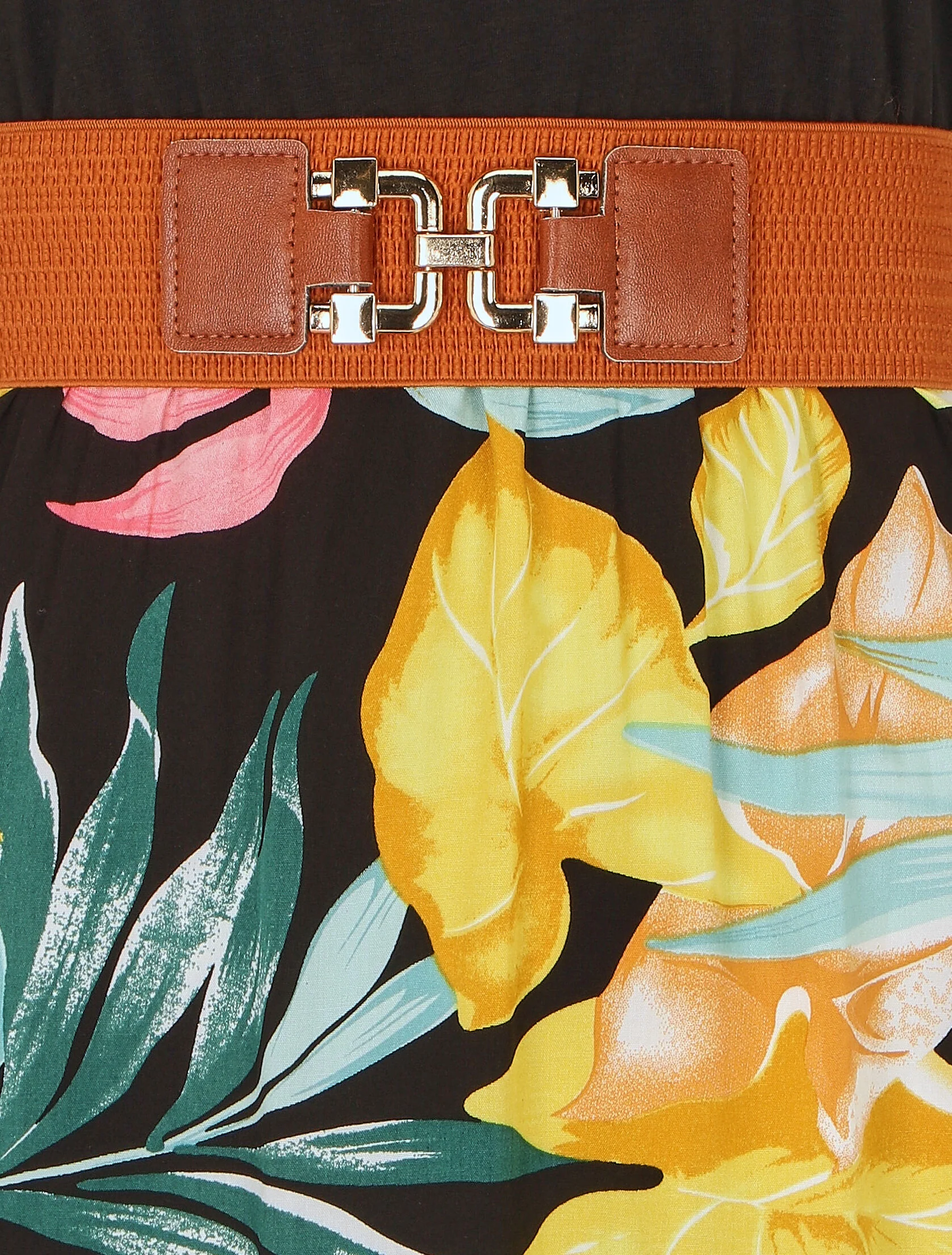 Tweekleurige jurk met tropische print - zwart - Image 3