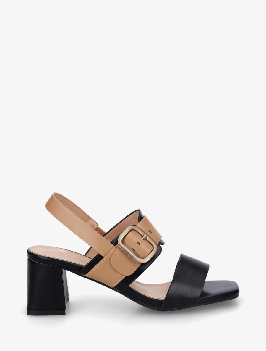 Tweekleurige sandalen met hak - Zwart