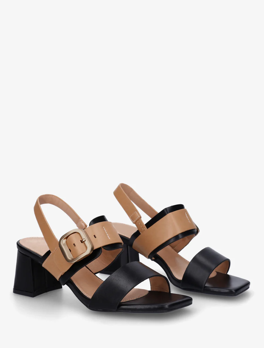 Tweekleurige sandalen met hak - Zwart - Image 4