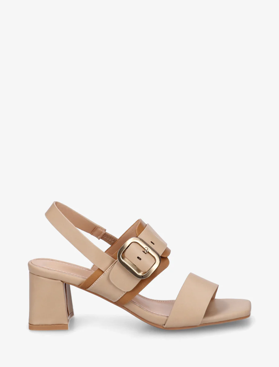 Tweekleurige sandalen met hak - Beige