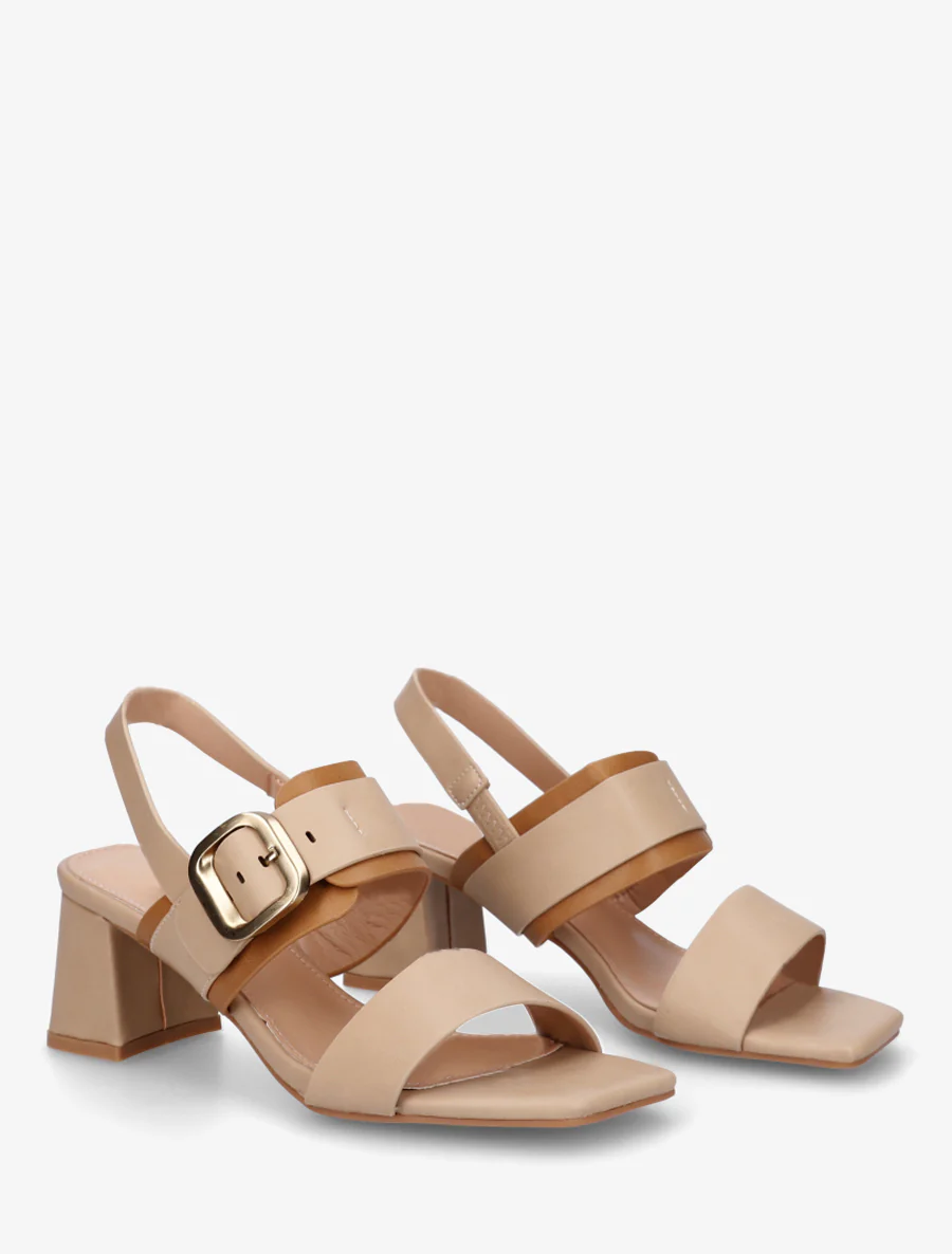 Tweekleurige sandalen met hak - Beige - Image 4
