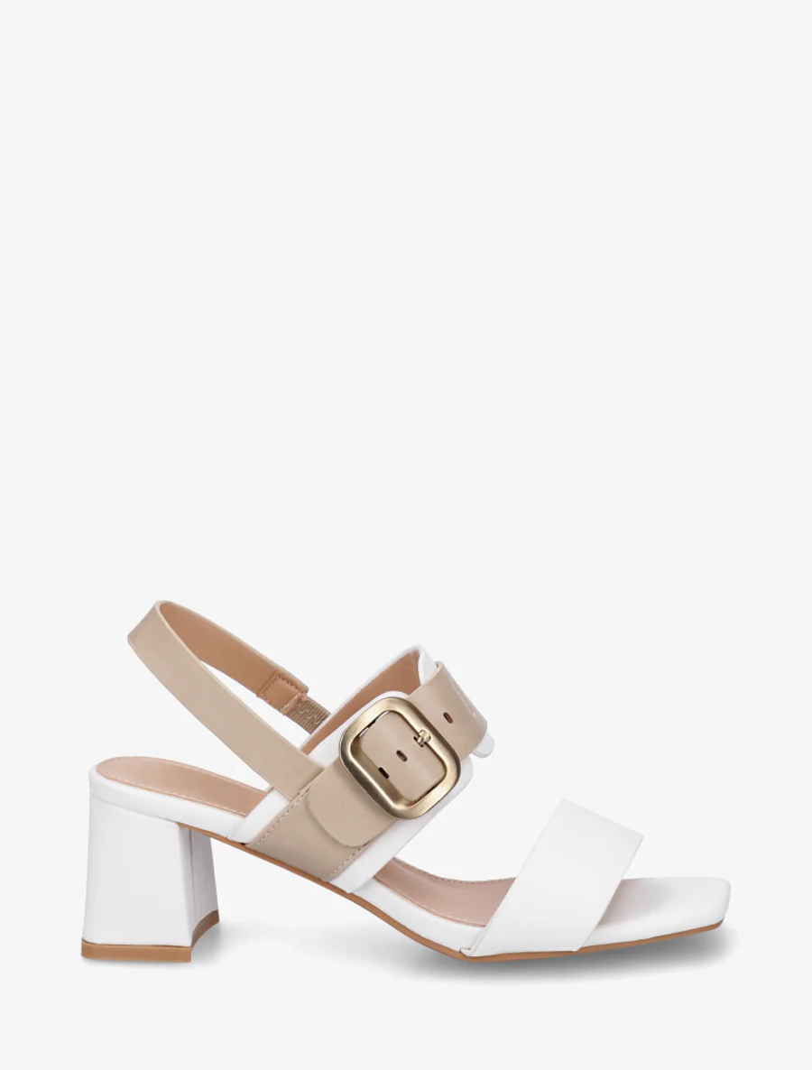 Tweekleurige sandalen met hak - Wit