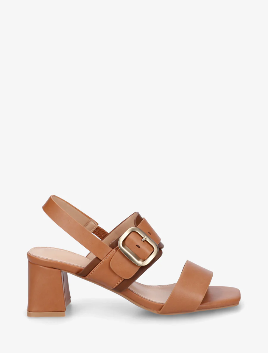 Tweekleurige sandalen met hak - Kameel