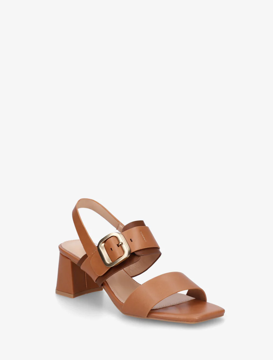 Tweekleurige sandalen met hak - Kameel - Image 2