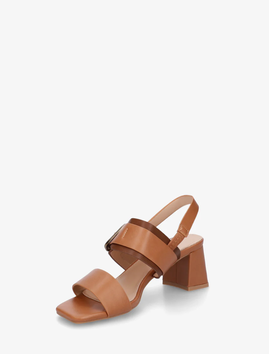Tweekleurige sandalen met hak - Kameel - Image 3