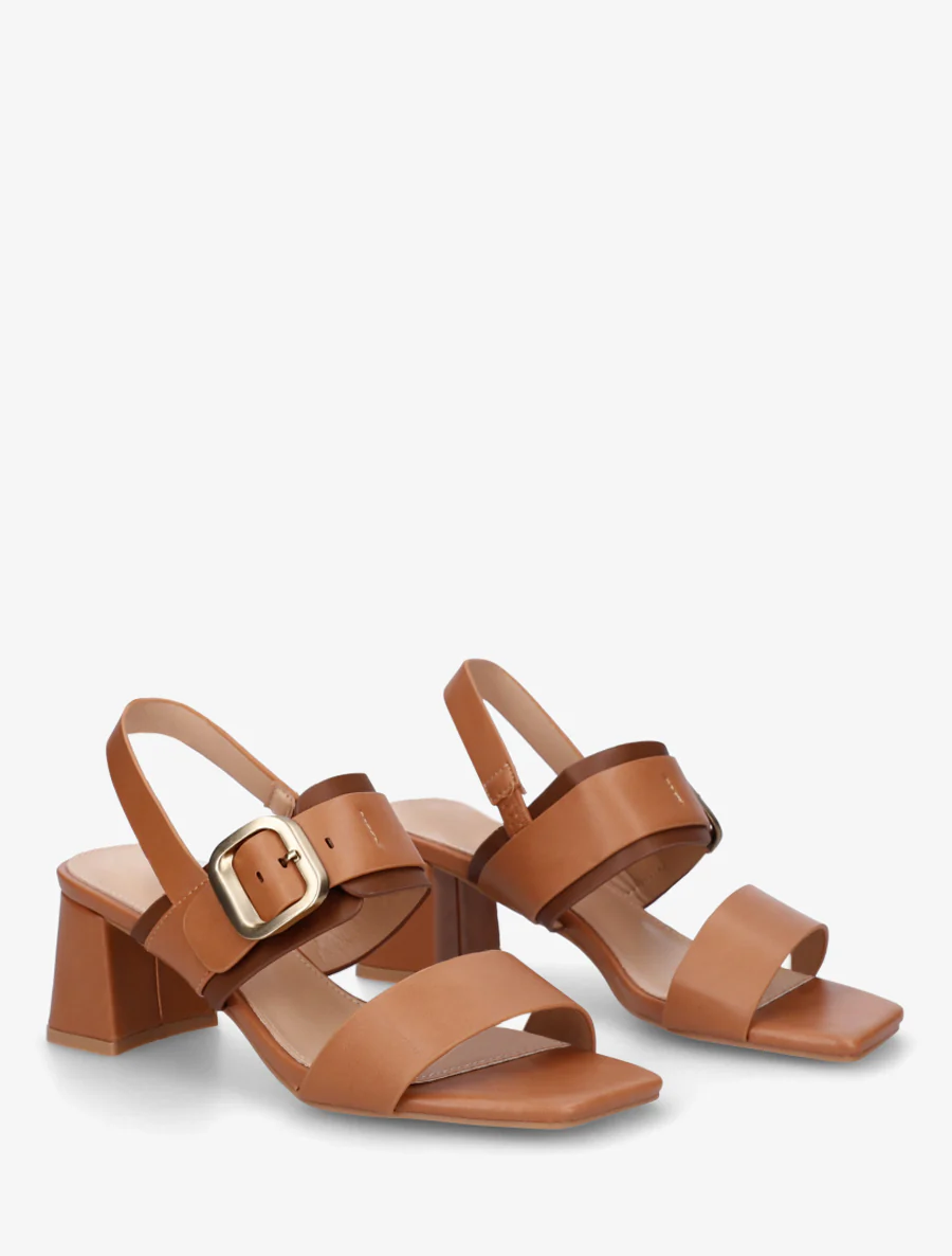Tweekleurige sandalen met hak - Kameel - Image 4
