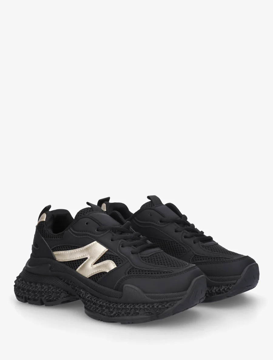 Tweekleurige sneakers met een gestructureerde zool - Zwart - Image 4