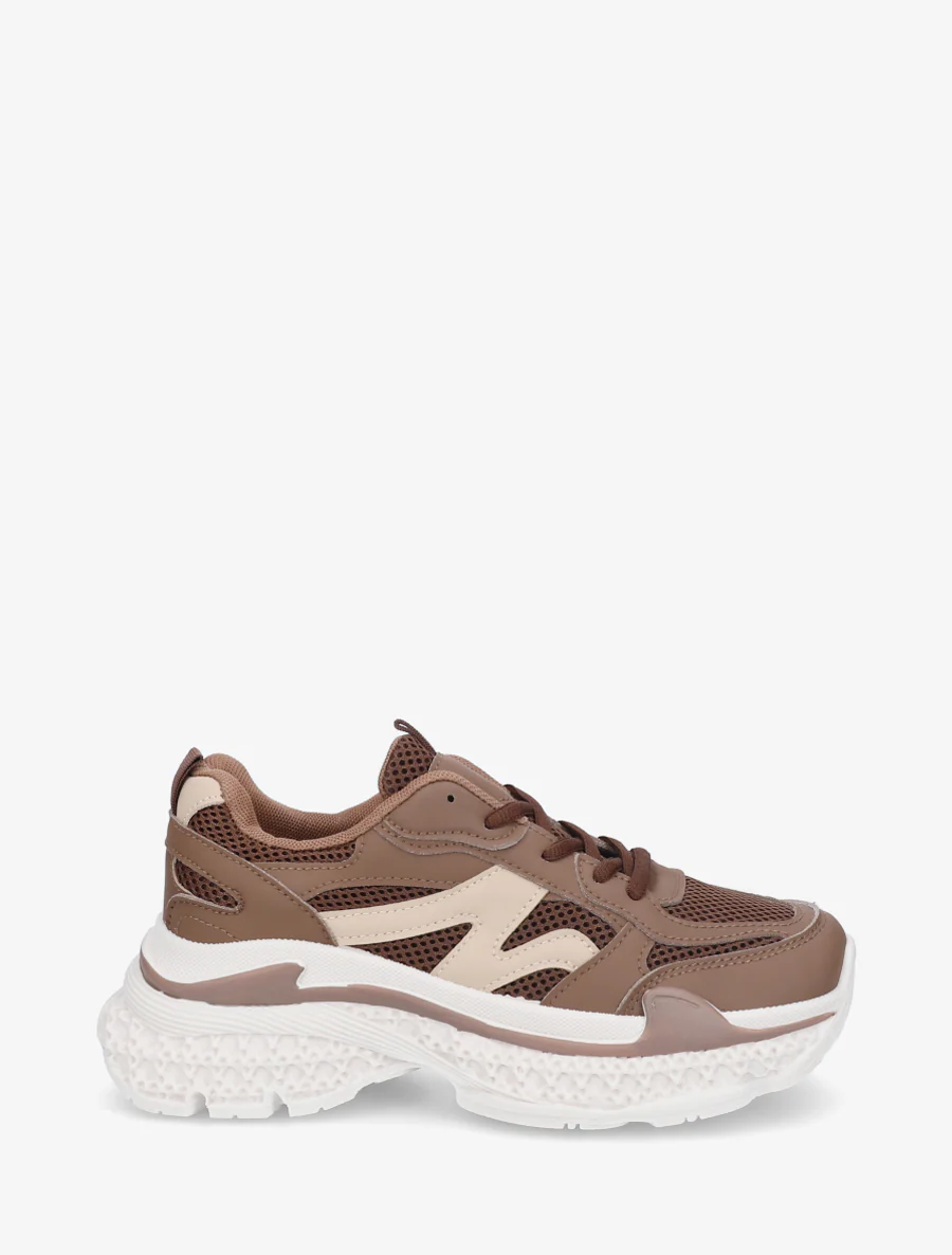 Tweekleurige sneakers met een gestructureerde zool - Bruin