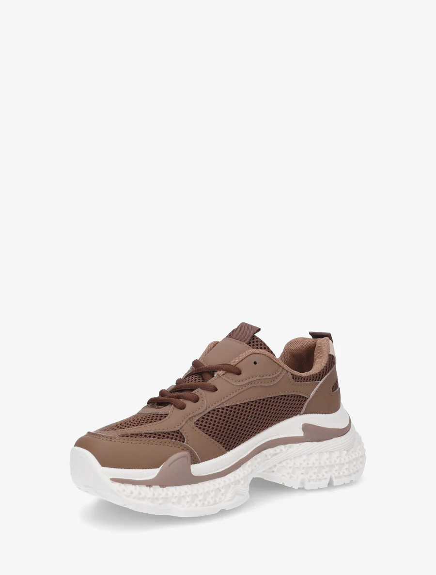 Tweekleurige sneakers met een gestructureerde zool - Bruin - Image 3