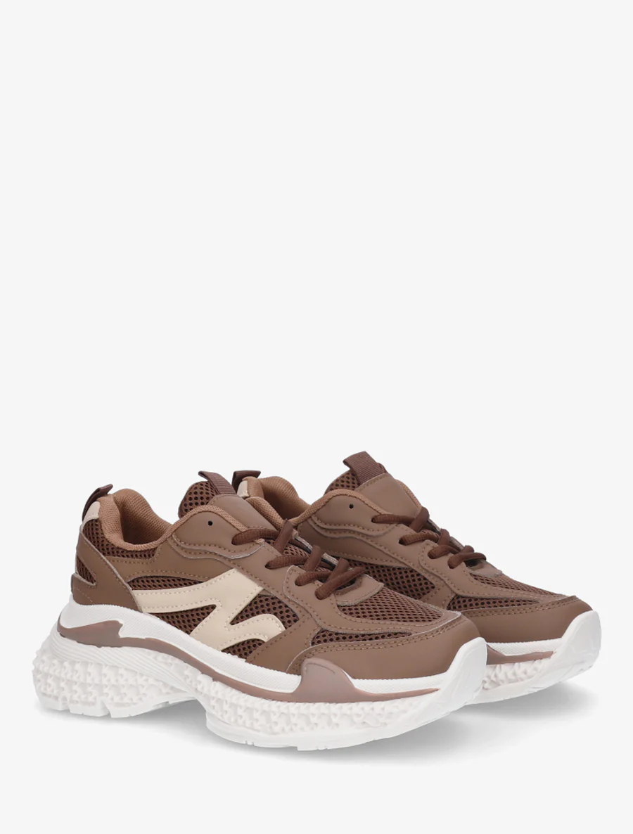 Tweekleurige sneakers met een gestructureerde zool - Bruin - Image 4