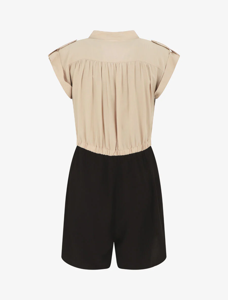 Tweekleurige soepele combishorts - Beige - Image 2
