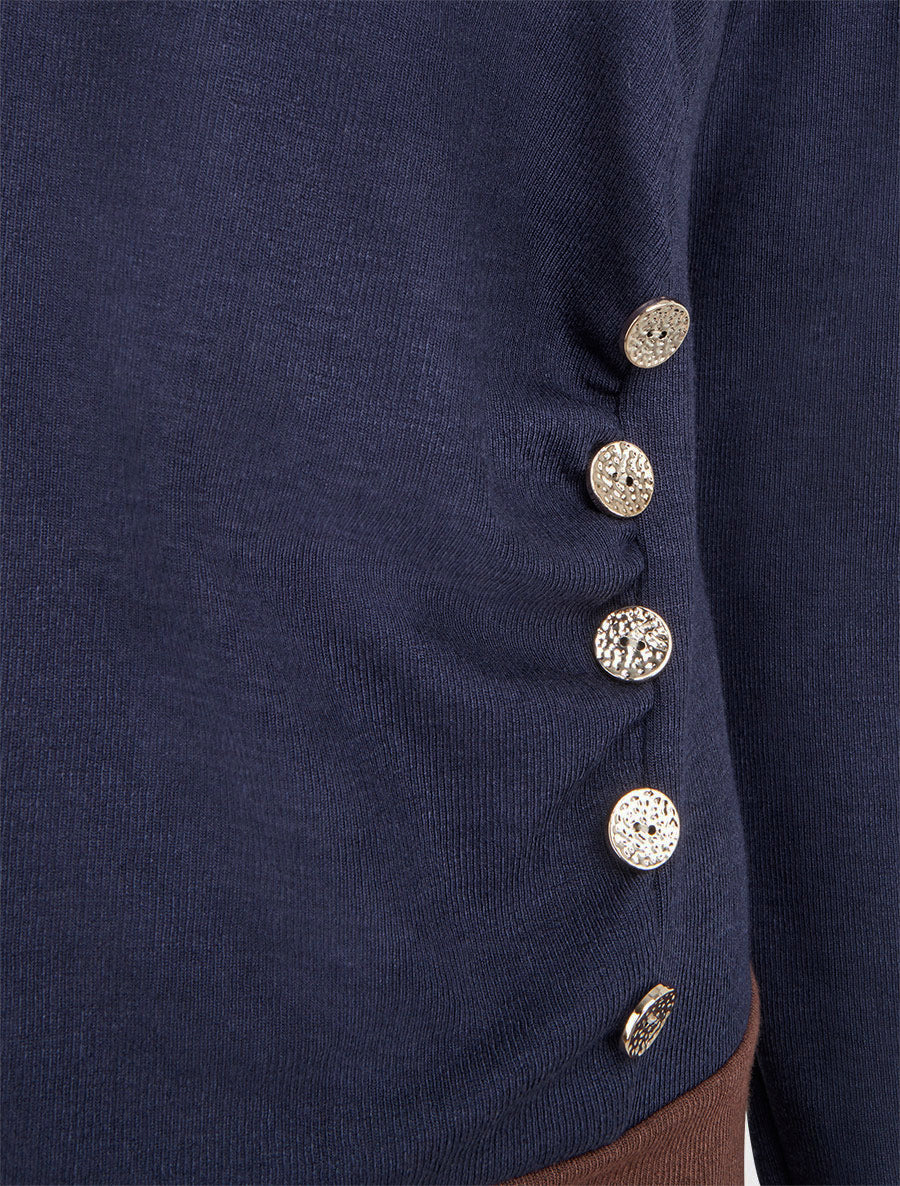 Tweekleurige trui met decoratieve knopen - Marine - Image 3