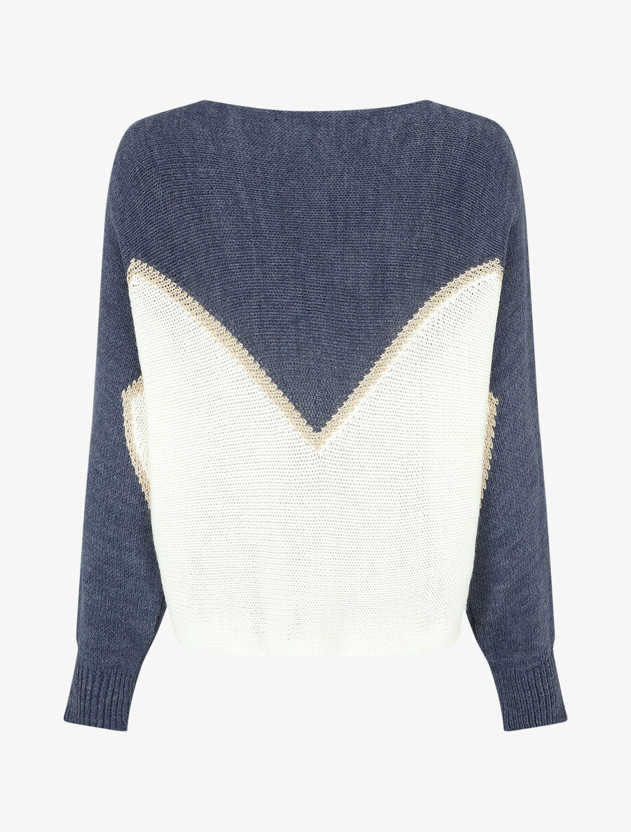 Tweekleurige trui met goudkleurige zigzagrand - Blauw - Image 2