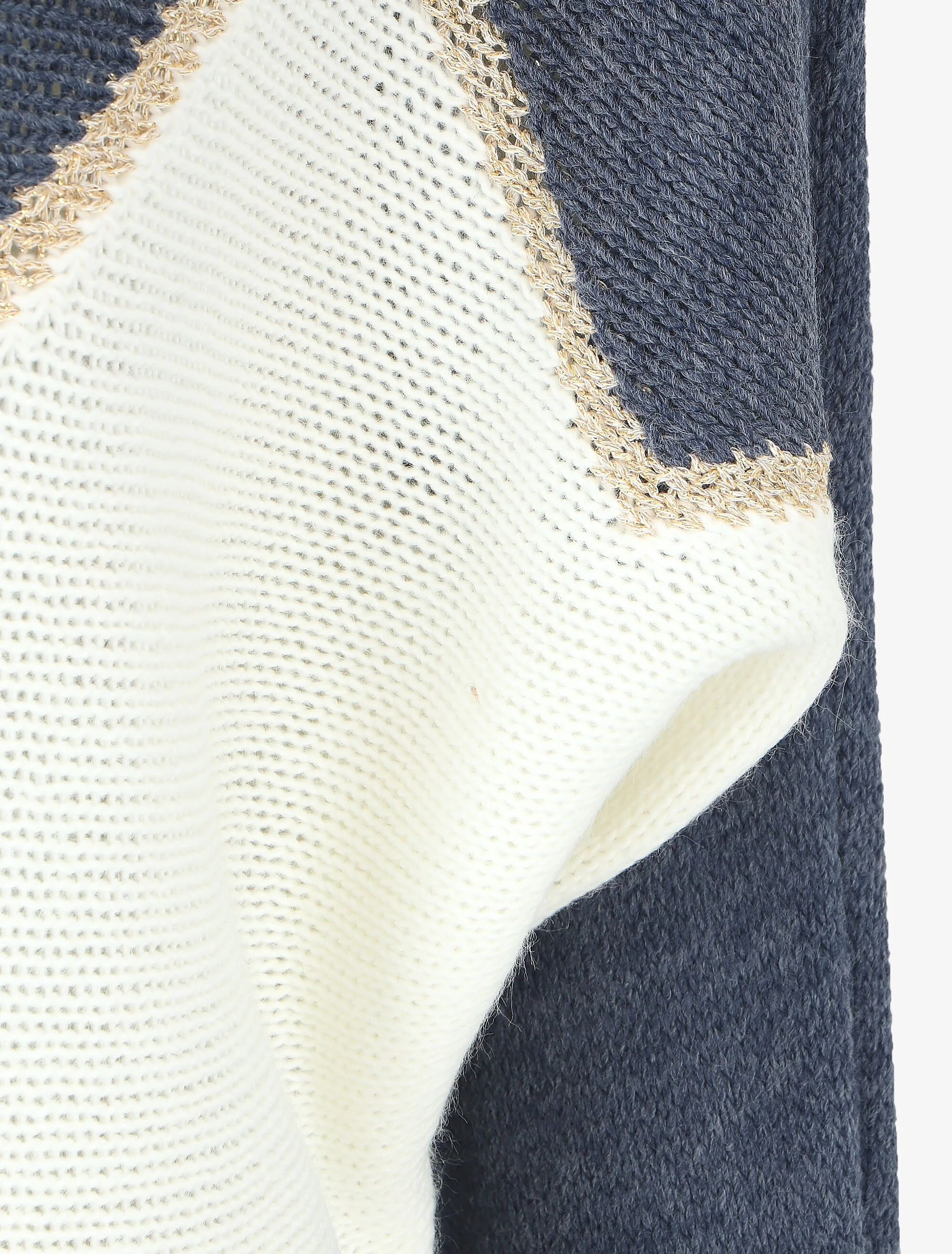 Tweekleurige trui met goudkleurige zigzagrand - Blauw - Image 3