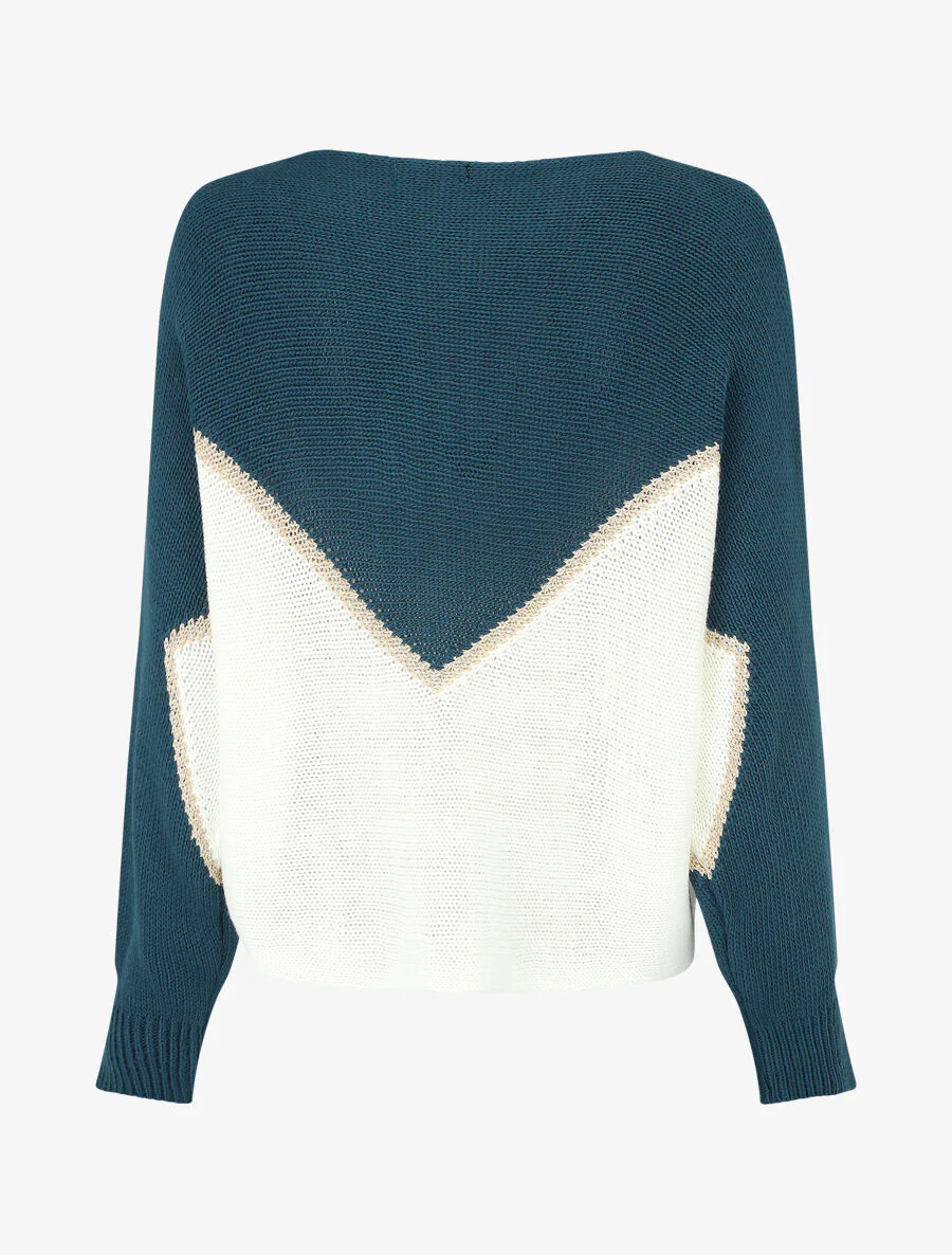 Tweekleurige trui met goudkleurige zigzagrand - Blauwgroen - Image 2