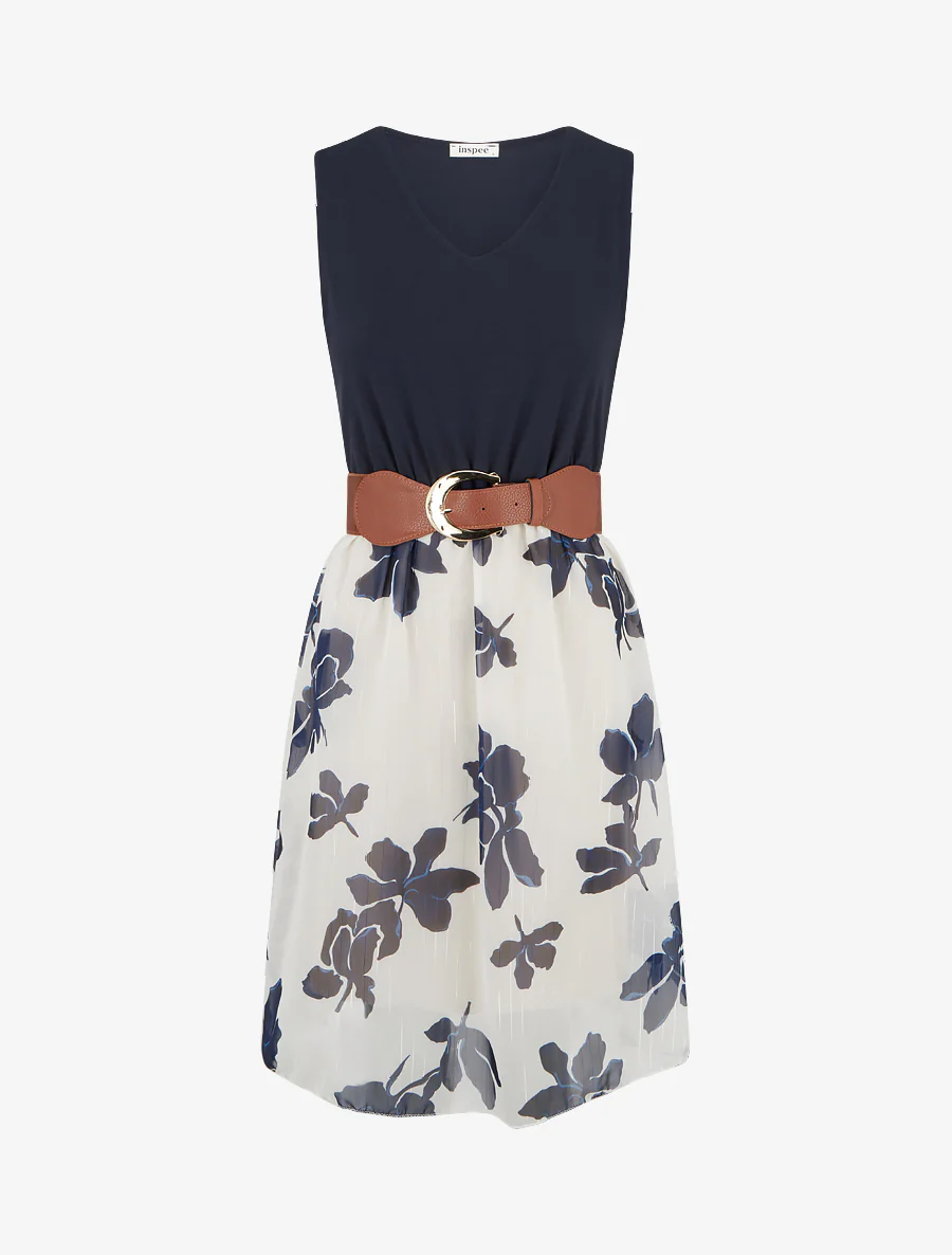 Uitlopende jurk met bloemenprint - Marine