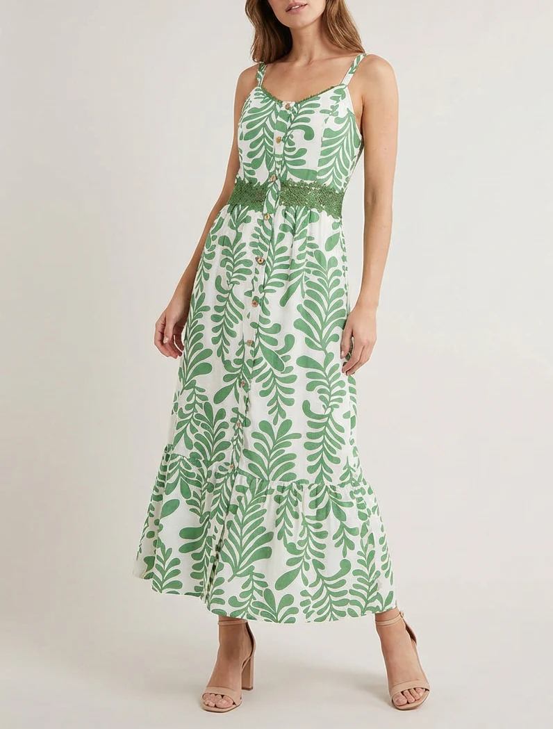 Uitlopende jurk met fantasieprint - Groen - Image 4