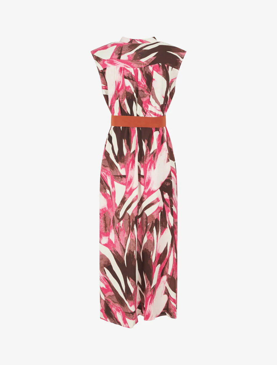 Uitlopende jurk met knopen en abstracte print - fuchsia - Image 2