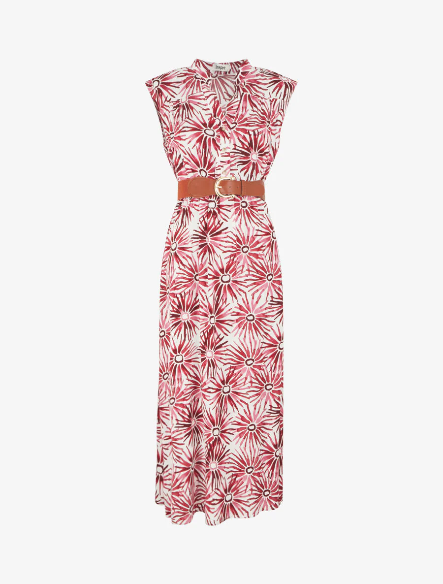 Uitlopende jurk met knopen en bloemenprint - rood
