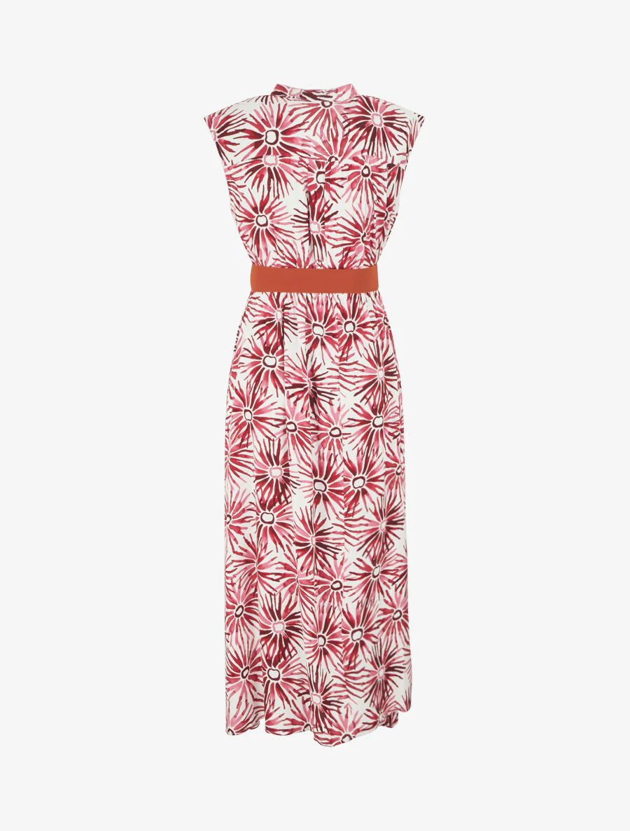 Uitlopende jurk met knopen en bloemenprint - rood - Image 2