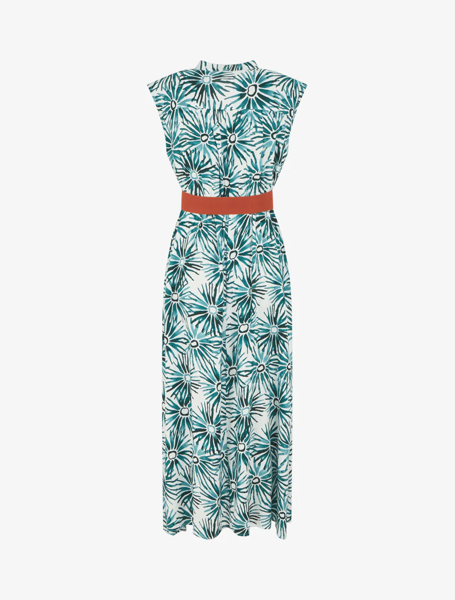 Uitlopende jurk met knopen en bloemenprint - groen - Image 2
