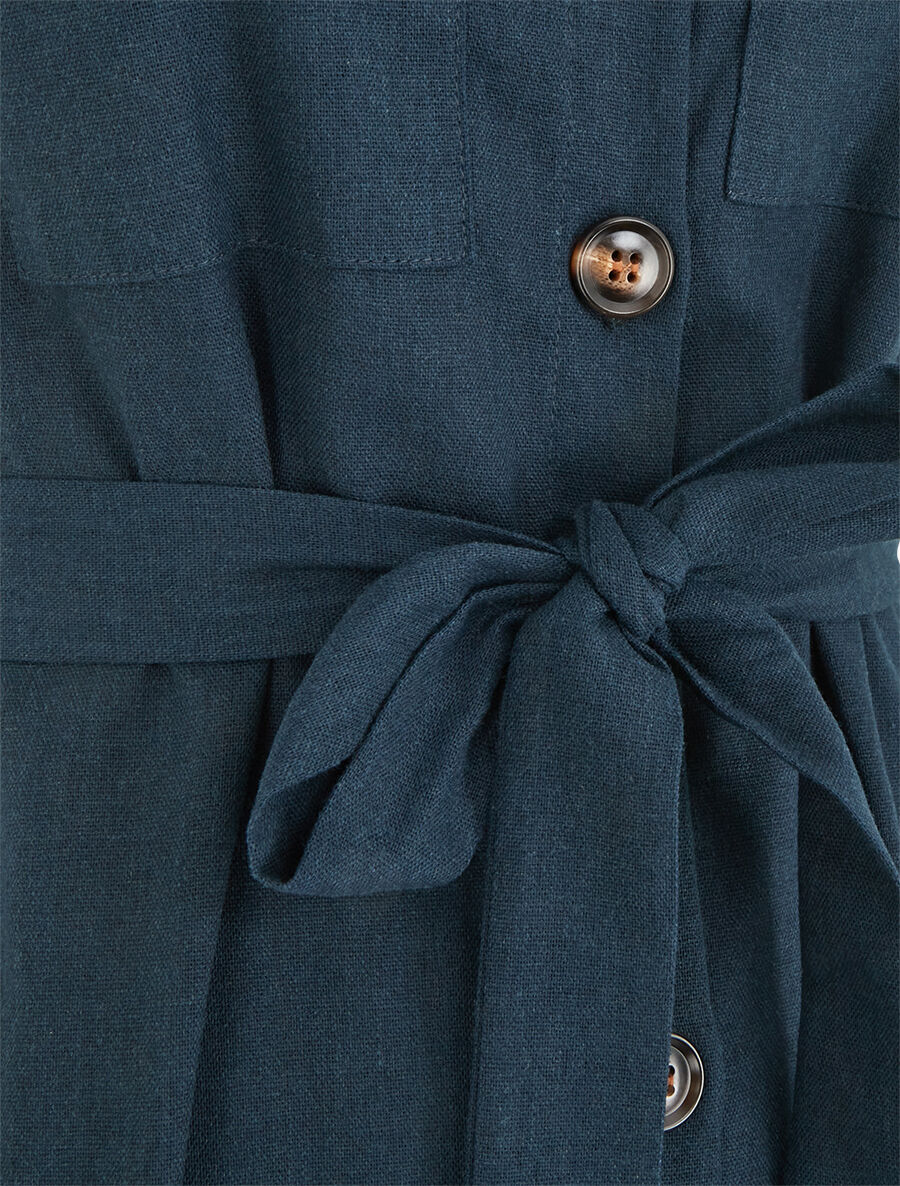 Uitlopende jurk met knopen en zakken - Olie blauw - Image 3