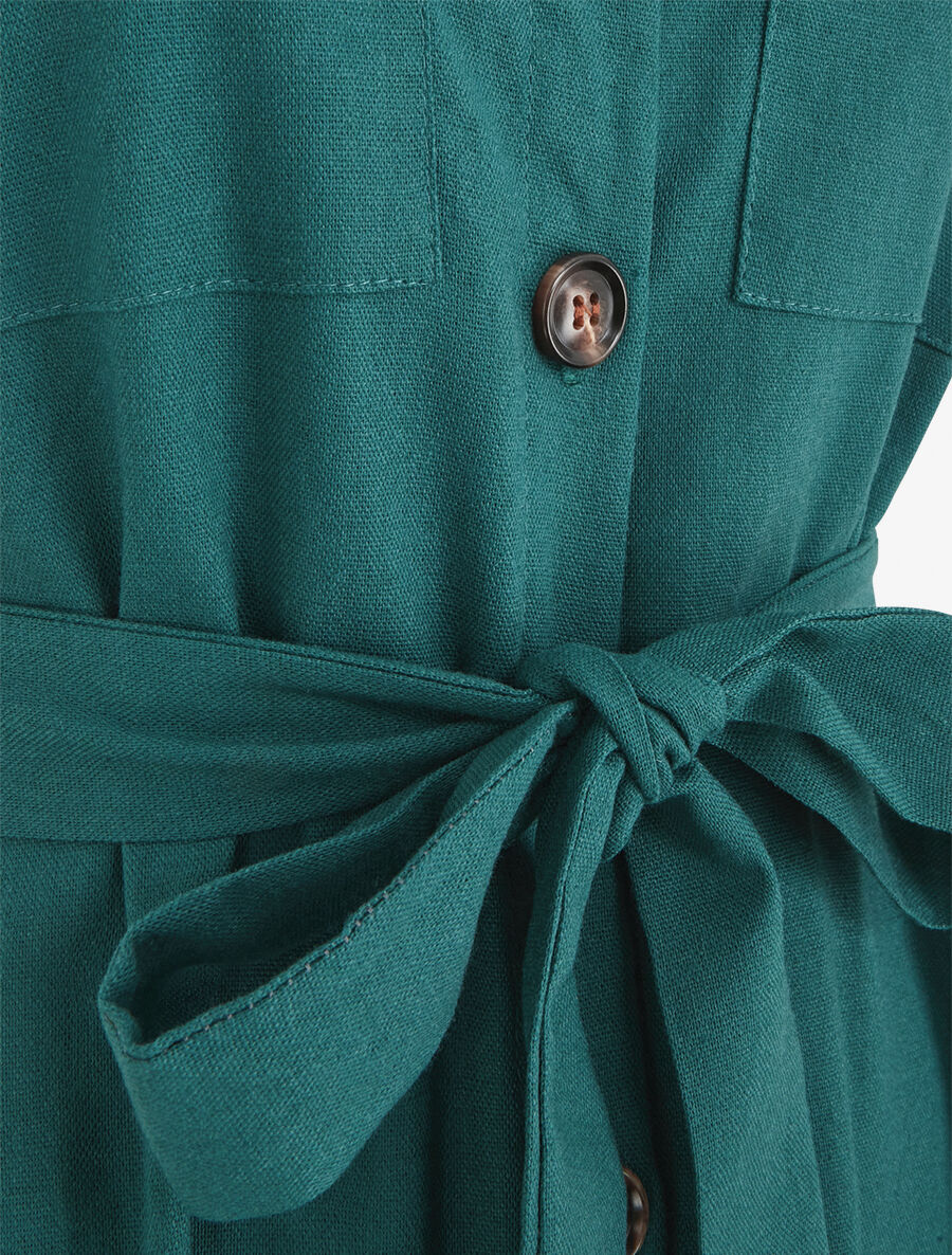 Uitlopende jurk met knopen en zakken - Blauwgroen - Image 3