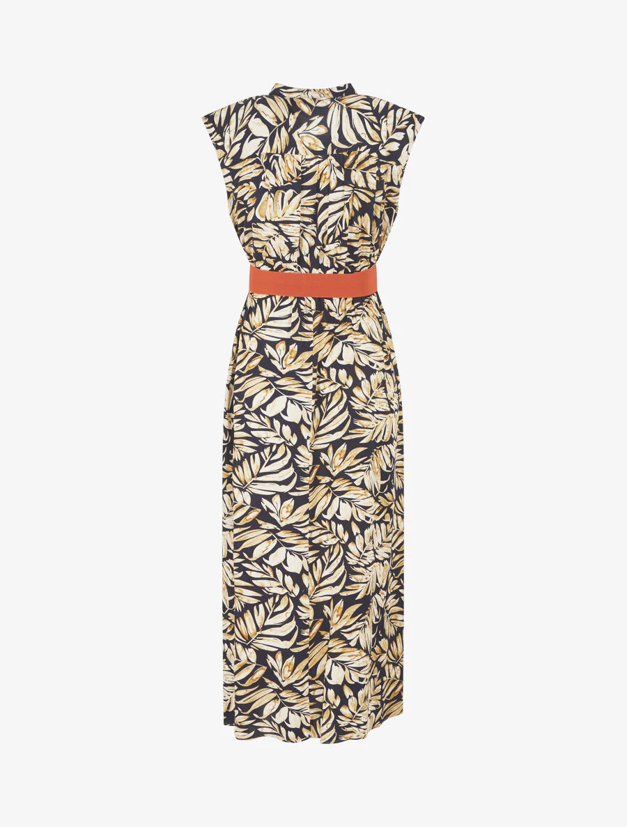 Uitlopende jurk met knopen met plantenprint - Marineblauw - Image 2